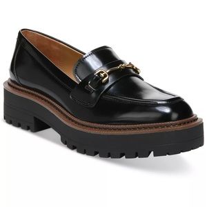 Sam Edelman Glossy Black Loafers with Gold Detail